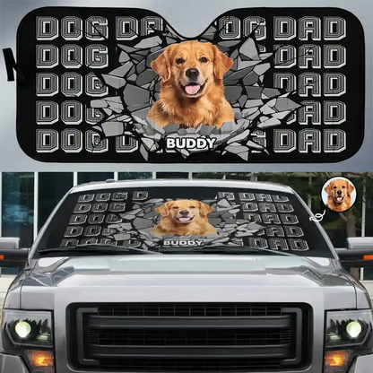 Custom Photo Dog Dad Dog Mom 3D Cracked - Personalized Auto Sunshade Sunshade The Next Custom Gift