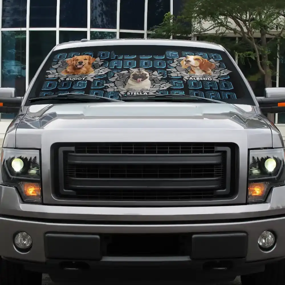 Custom Photo Dog Dad Dog Mom 3D Cracked - Personalized Auto Sunshade Sunshade The Next Custom Gift