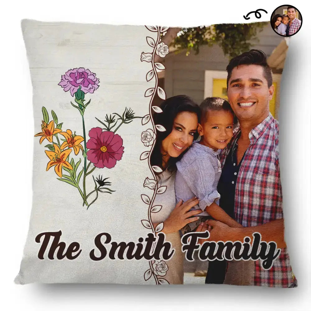 Custom Photo Family Flower Birth - Personalized Pillow Pillow The Next Custom Gift