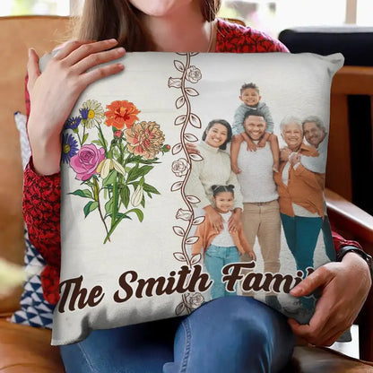 Custom Photo Family Flower Birth - Personalized Pillow Pillow The Next Custom Gift