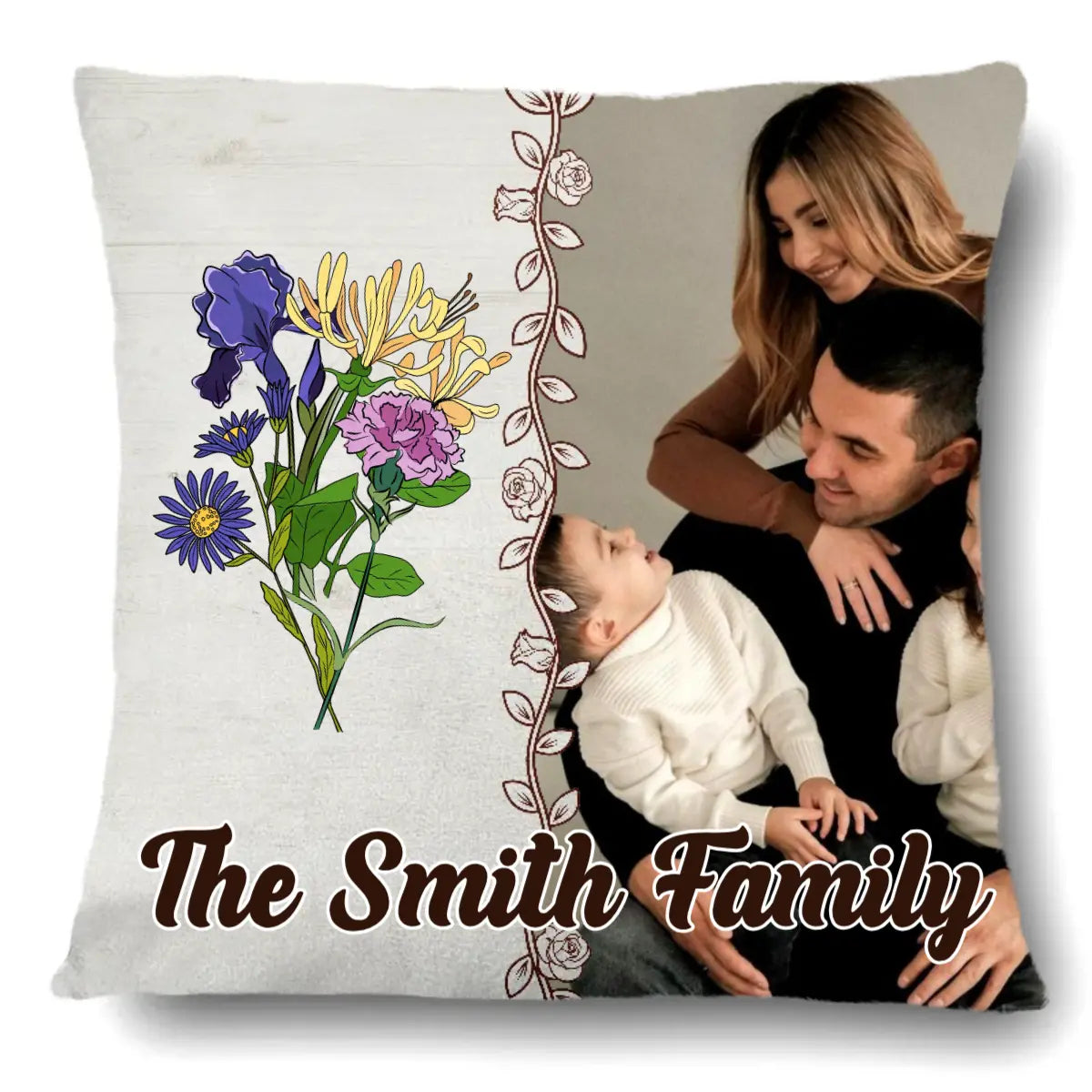 Custom Photo Family Flower Birth - Personalized Pillow Pillow The Next Custom Gift