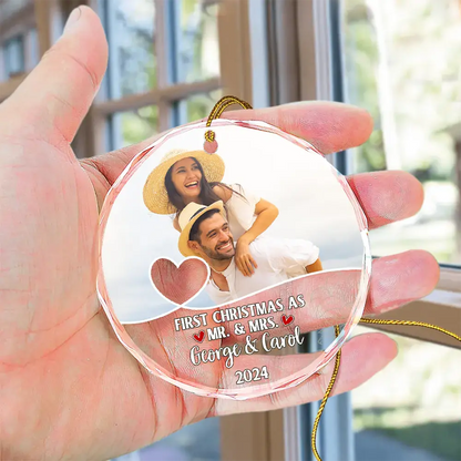 Custom Photo First Christmas As Mr & Mrs Couples - Personalized Circle Glass Ornament Ornament The Next Custom Gift