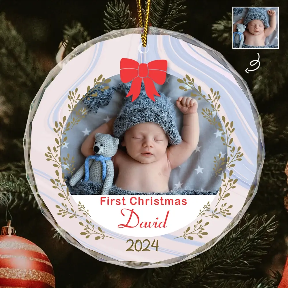 Custom Photo First Christmas - Personalized Circle Glass Ornament ornament The Next Custom Gift