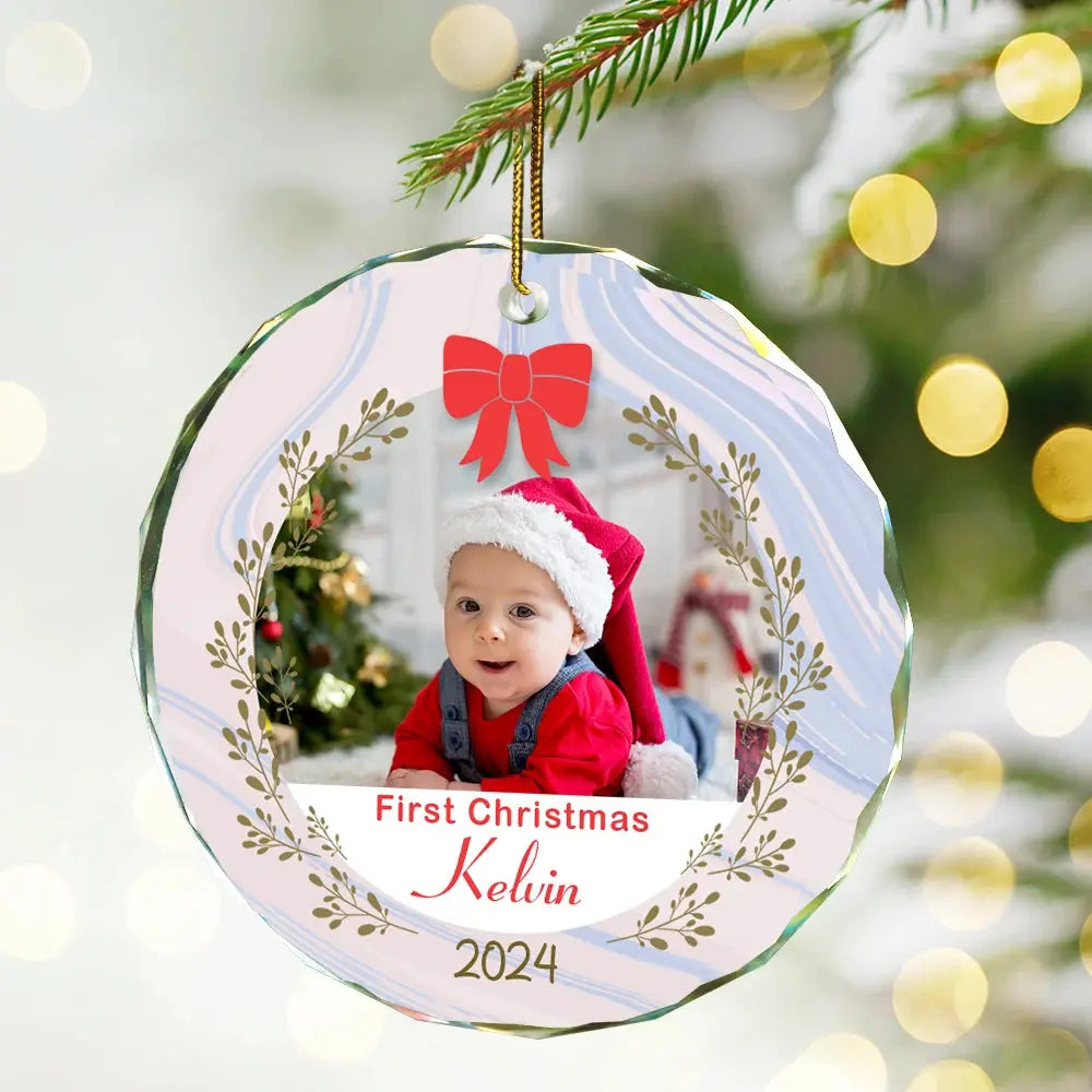 Custom Photo First Christmas - Personalized Circle Glass Ornament ornament The Next Custom Gift