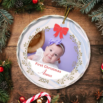 Custom Photo First Christmas - Personalized Circle Glass Ornament ornament The Next Custom Gift