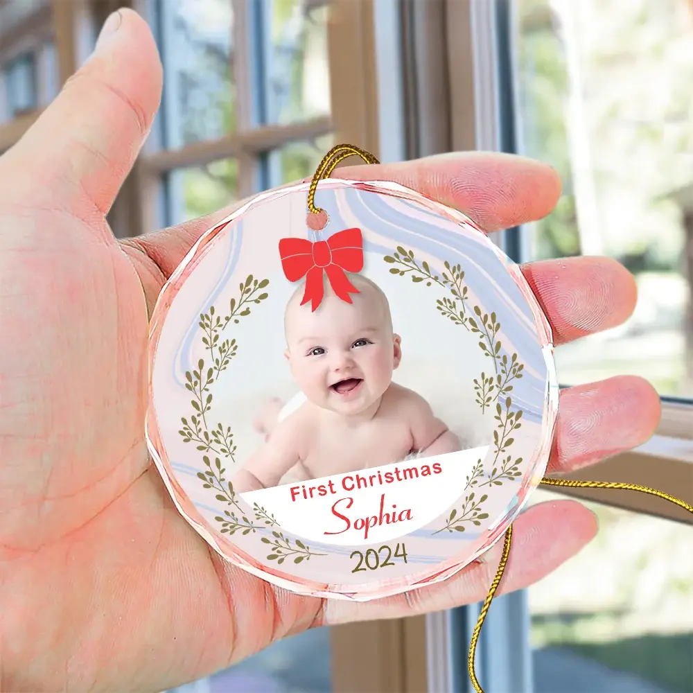 Custom Photo First Christmas - Personalized Circle Glass Ornament ornament The Next Custom Gift