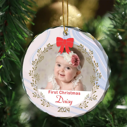 Custom Photo First Christmas - Personalized Circle Glass Ornament ornament The Next Custom Gift