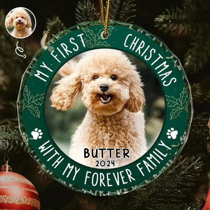 Custom Photo First Christmas Pet Lovers - Personalized Circle Glass Ornament ornament The Next Custom Gift