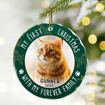 Custom Photo First Christmas Pet Lovers - Personalized Circle Glass Ornament ornament The Next Custom Gift