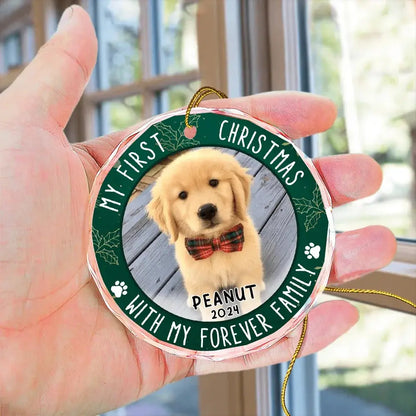 Custom Photo First Christmas Pet Lovers - Personalized Circle Glass Ornament ornament The Next Custom Gift