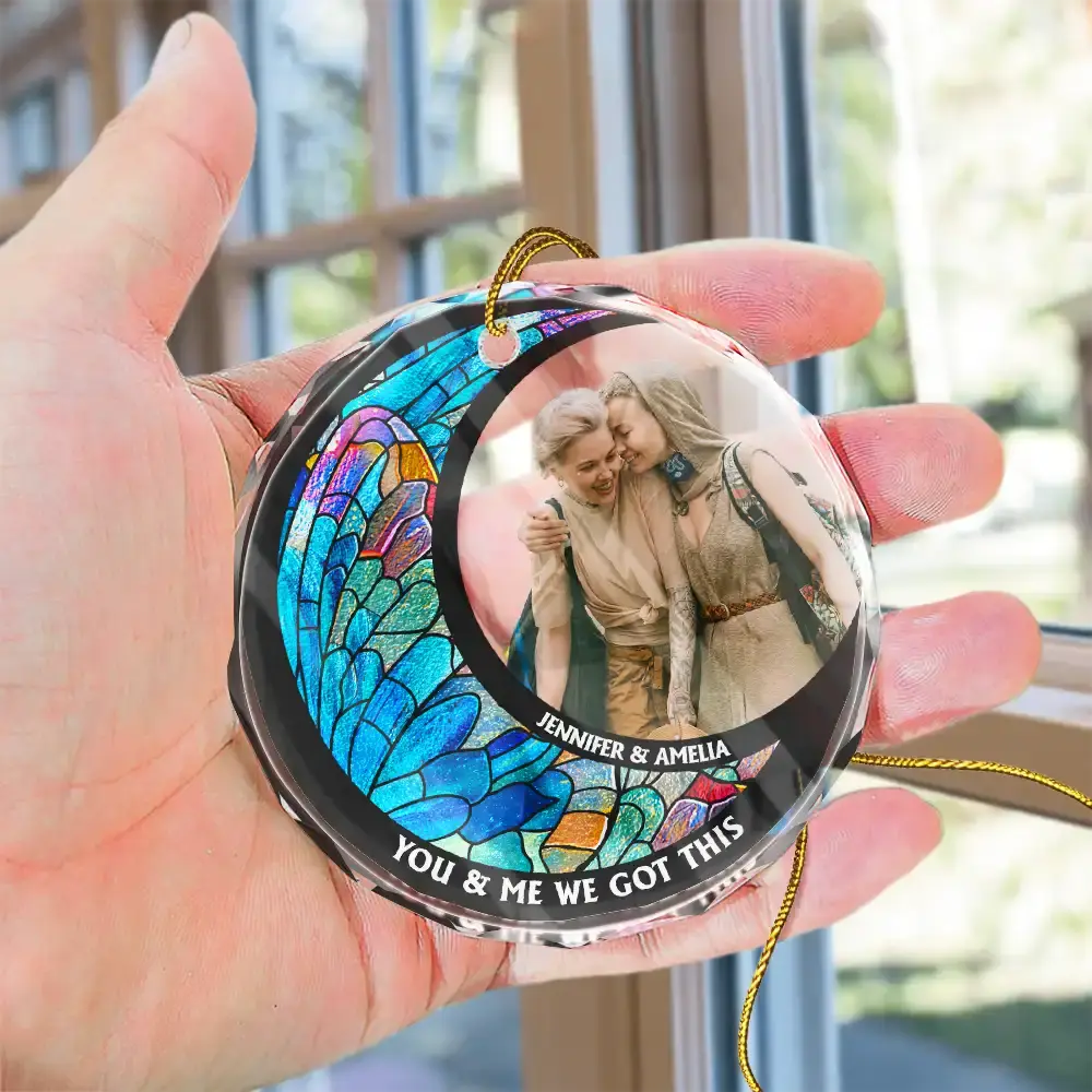 Custom Photo From Our First Kiss Till Our Last Breath Kissing Couple - Stained Effect Printed, Personalized Circle Glass Ornament ornament The Next Custom Gift