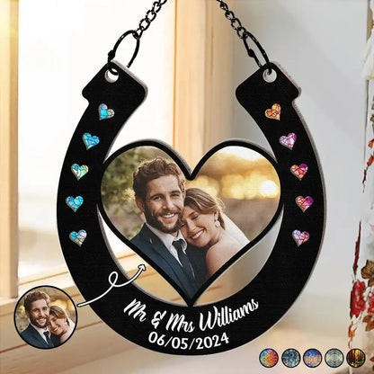 Custom Photo Good Luck Wedding Horseshoe - Personalized Window Hanging Suncatcher Ornament Hanging Suncatcher Ornament The Next Custom Gift