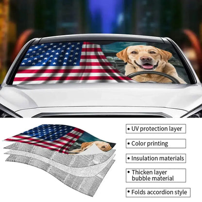 Custom Photo Happy Family Happy Trip - Dog & Cat Personalized Custom Auto Windshield Sunshade, Car Window Protector - Gift For Pet Owners, Pet Lovers Sunshade The Next Custom Gift