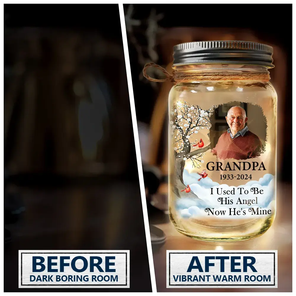 Custom Photo I Used To Be His Angel Loss Of Loved One - Personalized Mason Jar Light Drinking Jar The Next Custom Gift