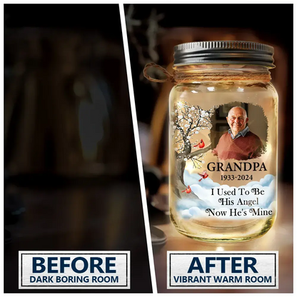 Custom Photo I Used To Be His Angel Loss Of Loved One - Personalized Mason Jar Light Drinking Jar The Next Custom Gift