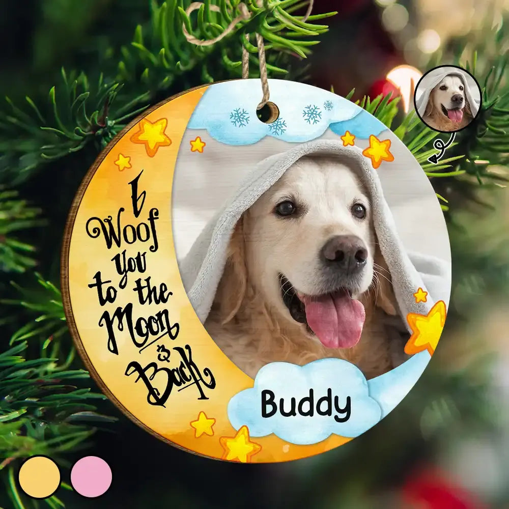 Custom Photo I Woof Meow You To The Moon - Personalized Custom Shaped Wooden Ornament Ornament The Next Custom Gift