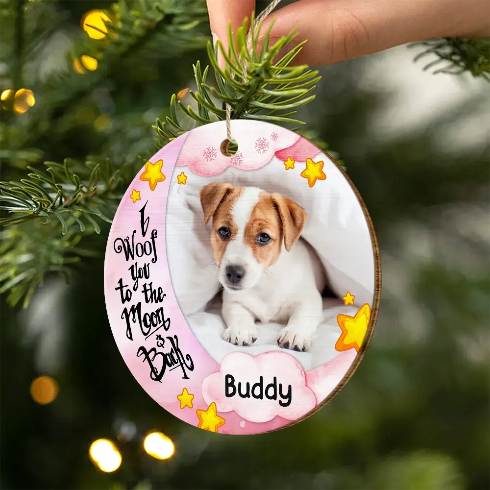 Custom Photo I Woof Meow You To The Moon - Personalized Custom Shaped Wooden Ornament Ornament The Next Custom Gift