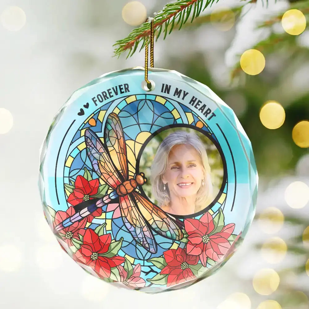 Custom Photo I'm Always With You Memorial - Stained Effect Printed, Personalized Circle Glass Ornament Ornament The Next Custom Gift