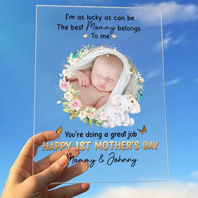 Custom Photo I'm As Lucky As Can Be - Family Personalized Custom Rectangle Shaped Acrylic Plaque - Mother's Day, Gift For Mom, Grandma Acrylic Plaque The Next Custom Gift