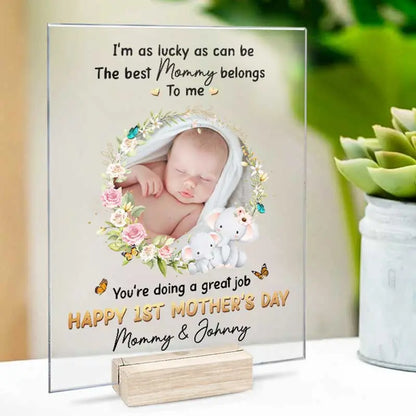 Custom Photo I'm As Lucky As Can Be - Family Personalized Custom Rectangle Shaped Acrylic Plaque - Mother's Day, Gift For Mom, Grandma Acrylic Plaque The Next Custom Gift