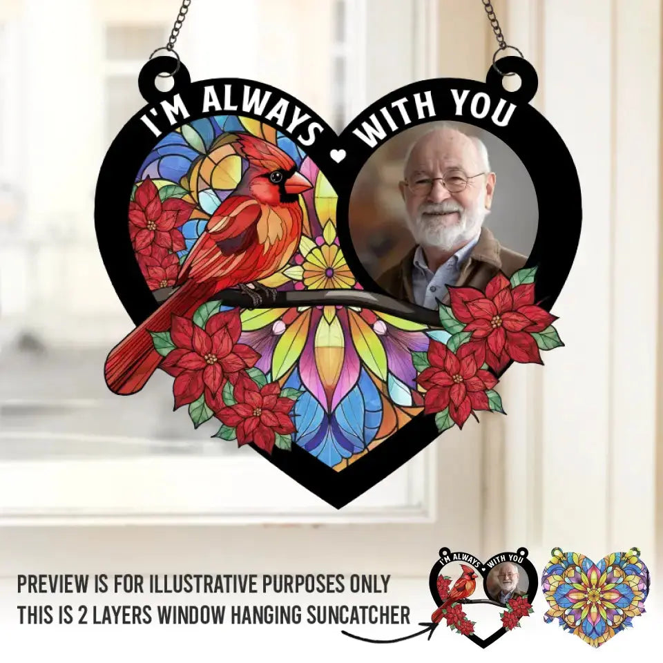 Custom Photo I’m Right Here, In Your Heart - Memorial Personalized Window Hanging Suncatcher - Sympathy Gift For Family Members Hanging Suncatcher Ornament The Next Custom Gift