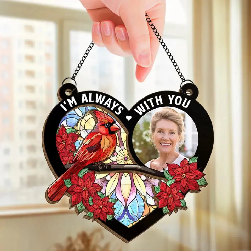 Custom Photo I’m Right Here, In Your Heart - Memorial Personalized Window Hanging Suncatcher - Sympathy Gift For Family Members Hanging Suncatcher Ornament The Next Custom Gift