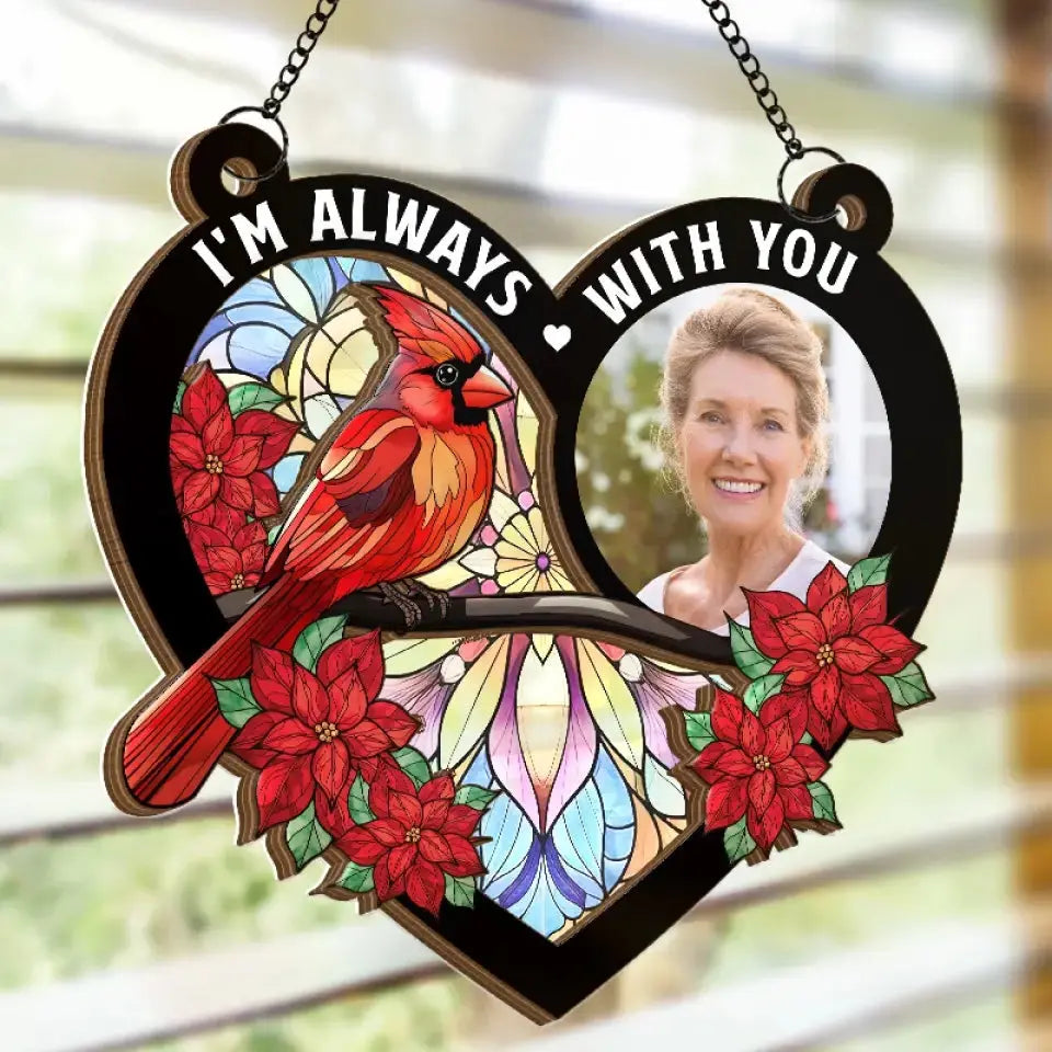 Custom Photo I’m Right Here, In Your Heart - Memorial Personalized Window Hanging Suncatcher - Sympathy Gift For Family Members Hanging Suncatcher Ornament The Next Custom Gift