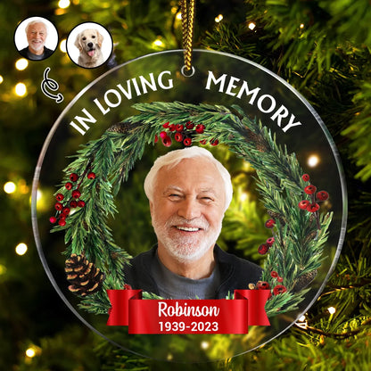 Custom Photo In Loving Memory - Christmas, Memorial Gift For Family, Pet Lovers - Personalized Circle Acrylic Ornament ornament The Next Custom Gift