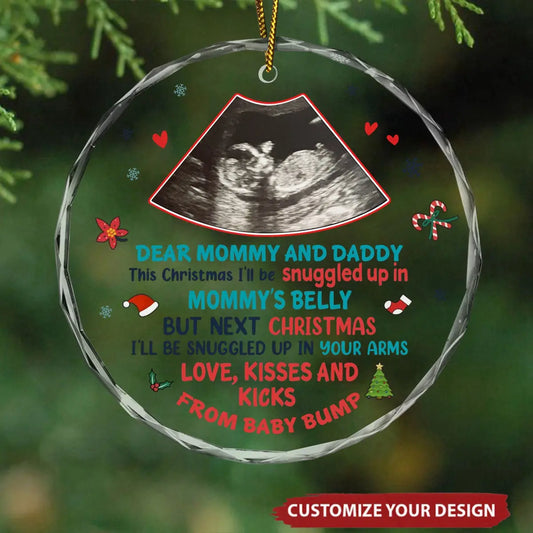 Custom Photo In Mommy's Belly - Family Personalized Circle Glass Ornament ornament The Next Custom Gift