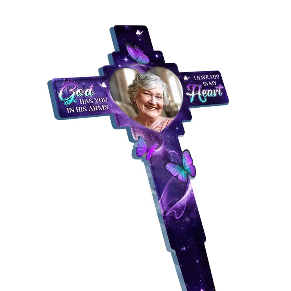 Custom Photo In Our Hearts Always - Memorial Personalized Custom Stain Glass Style Acrylic Garden Stake - Sympathy Gift For Family Members Acrylic Plaque The Next Custom Gift