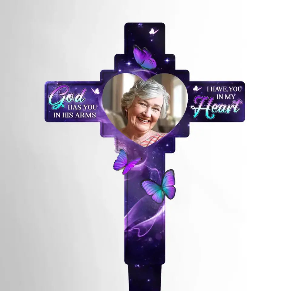 Custom Photo In Our Hearts Always - Memorial Personalized Custom Stain Glass Style Acrylic Garden Stake - Sympathy Gift For Family Members Acrylic Plaque The Next Custom Gift