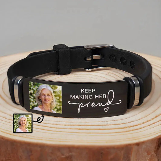 Custom Photo Keep Making Her Proud - Personalized Engraved Bracelet Bracelets The Next Custom Gift