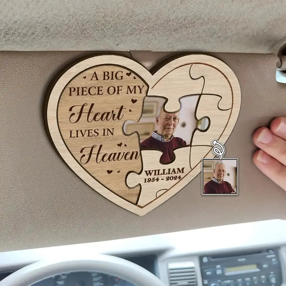 Custom Photo Memorial A Big Piece Of My Heart Lives In Heaven - Personalized Custom Shaped Car Visor Clip Car Visor Clip The Next Custom Gift