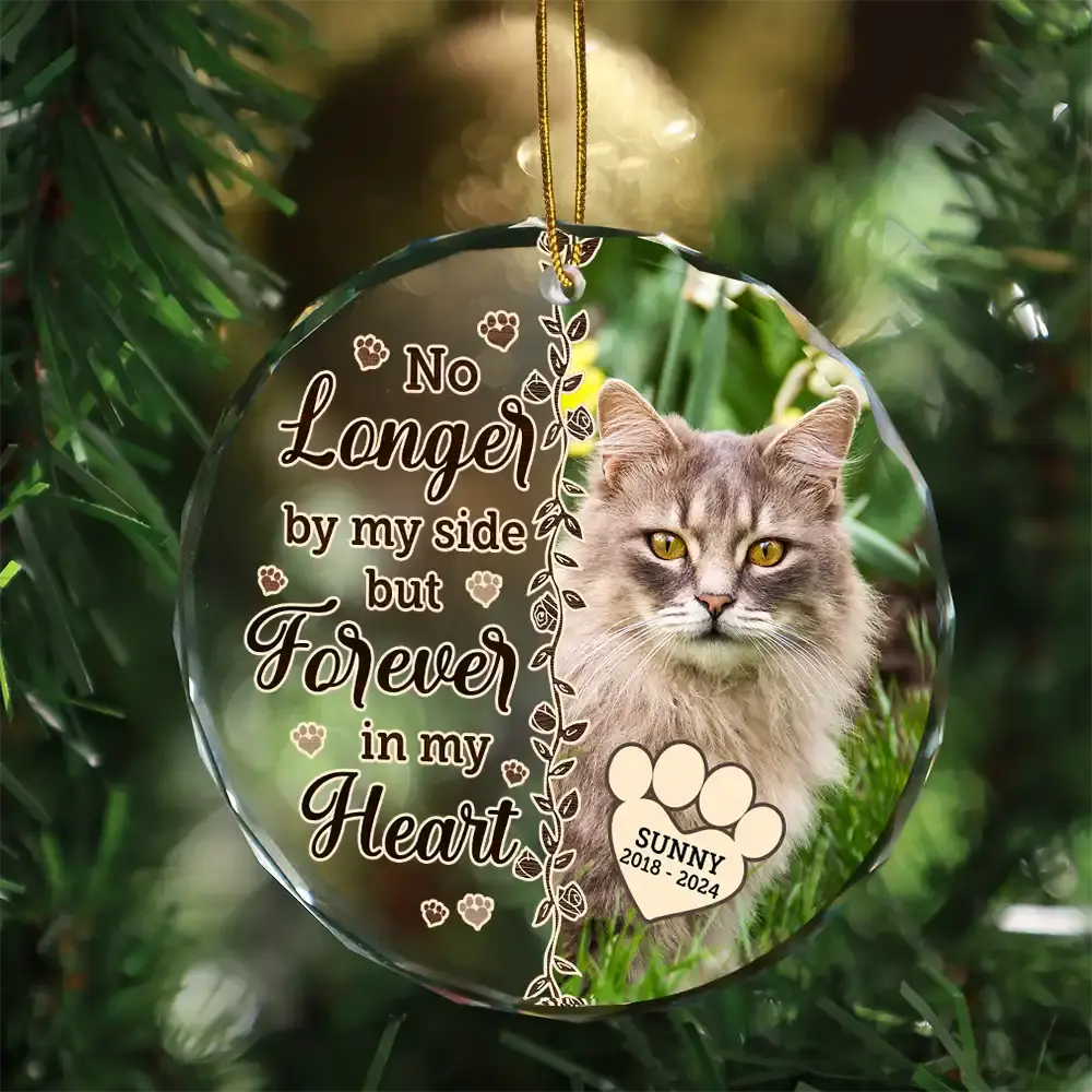 Custom Photo Memorial Christmas Forever In My Heart - Personalized Circle Glass Ornament Ornament The Next Custom Gift