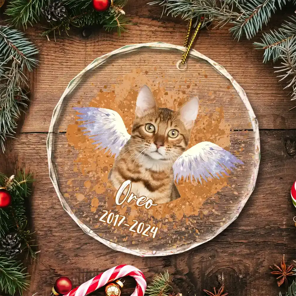 Custom Photo Memorial Dog Cat Pet Christmas - Personalized Circle Glass Ornament Ornament The Next Custom Gift