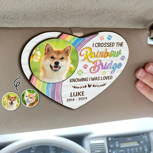 Custom Photo Memorial I Crossed The Rainbow Bridge - Personalized Custom Shaped Car Visor Clip Car Visor Clip The Next Custom Gift