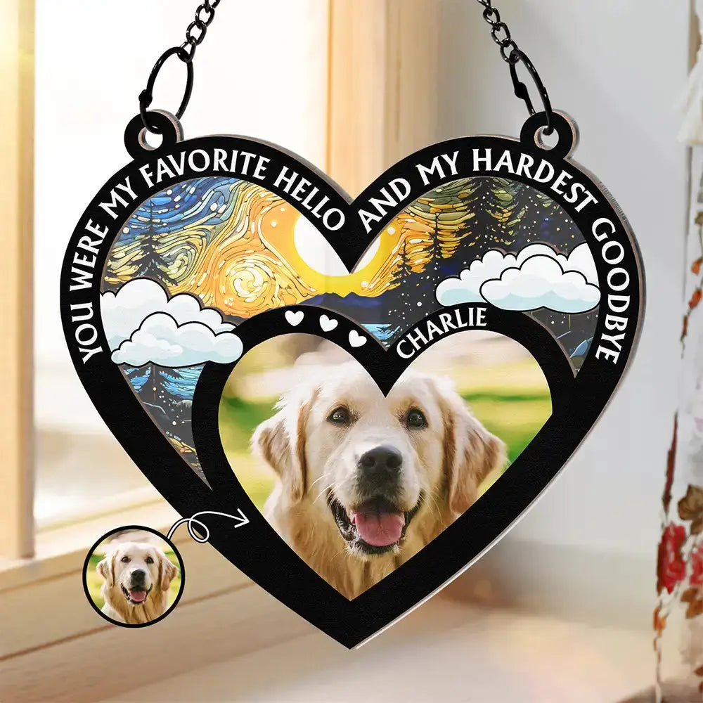 Custom Photo My Favorite Hello And Hardest Goodbye - Personalized Window Hanging Suncatcher Ornament Hanging Suncatcher Ornament The Next Custom Gift