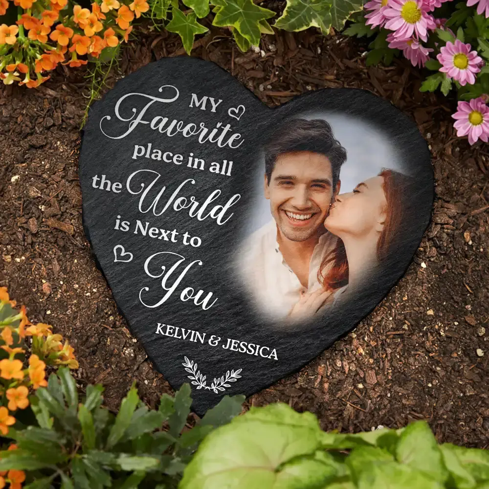 Custom Photo My Favorite Place In All The World - Personalized Heart Memorial Garden Stone STONE The Next Custom Gift