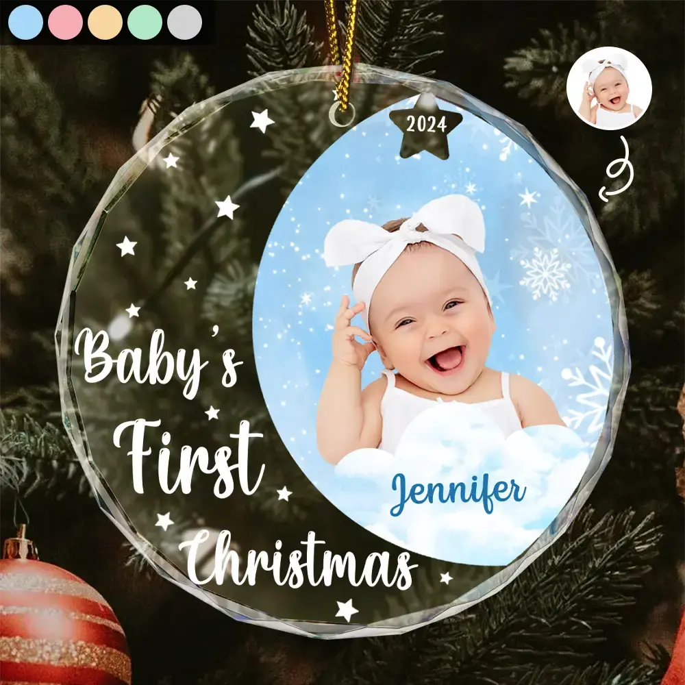 Custom Photo New Baby's First Christmas - Personalized Circle Glass Ornament ornament The Next Custom Gift