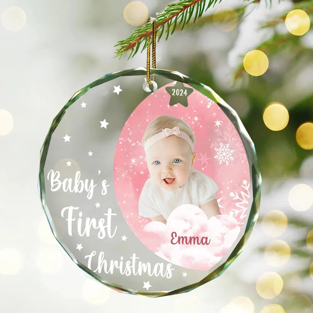 Custom Photo New Baby's First Christmas - Personalized Circle Glass Ornament ornament The Next Custom Gift