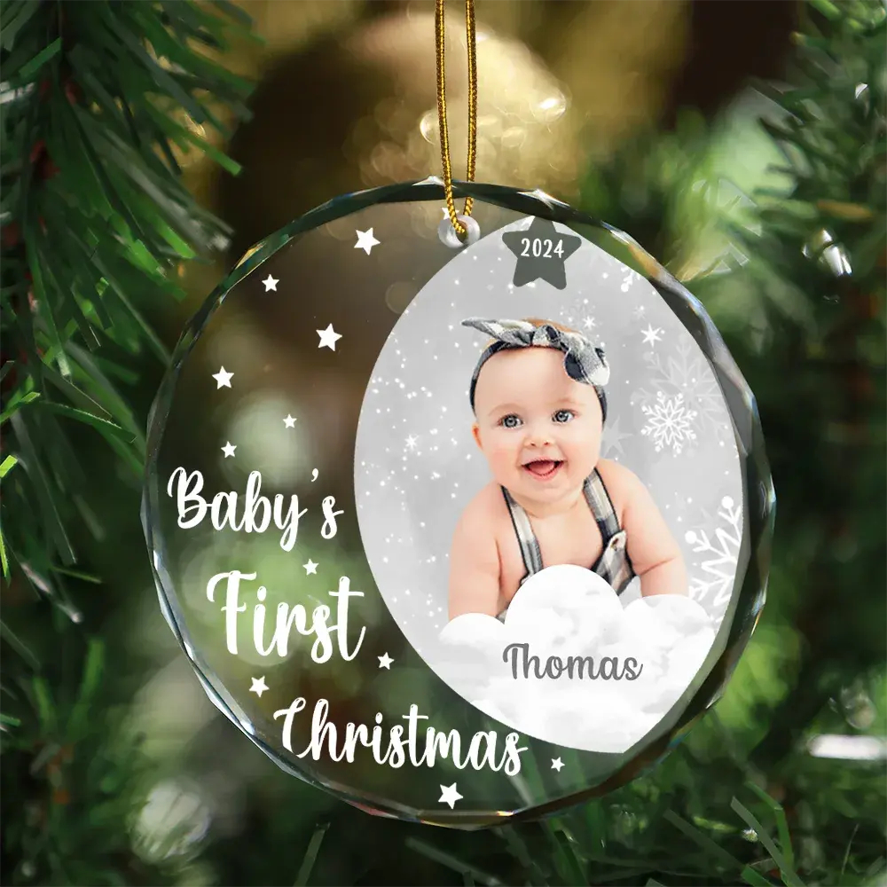 Custom Photo New Baby's First Christmas - Personalized Circle Glass Ornament ornament The Next Custom Gift