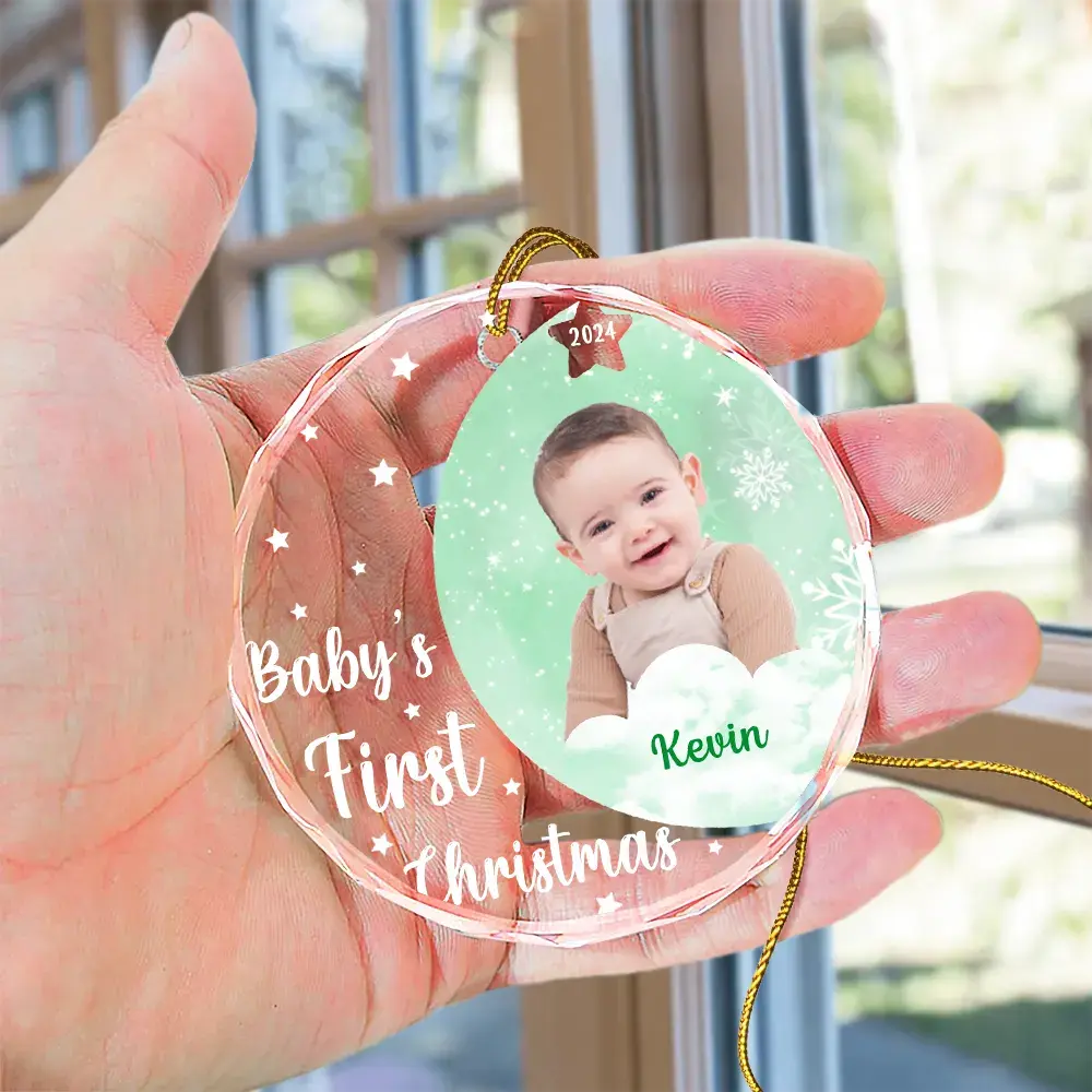 Custom Photo New Baby's First Christmas - Personalized Circle Glass Ornament ornament The Next Custom Gift