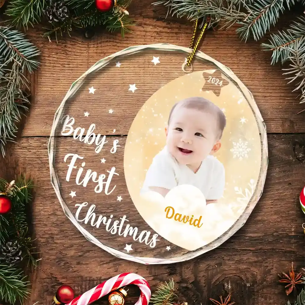 Custom Photo New Baby's First Christmas - Personalized Circle Glass Ornament ornament The Next Custom Gift