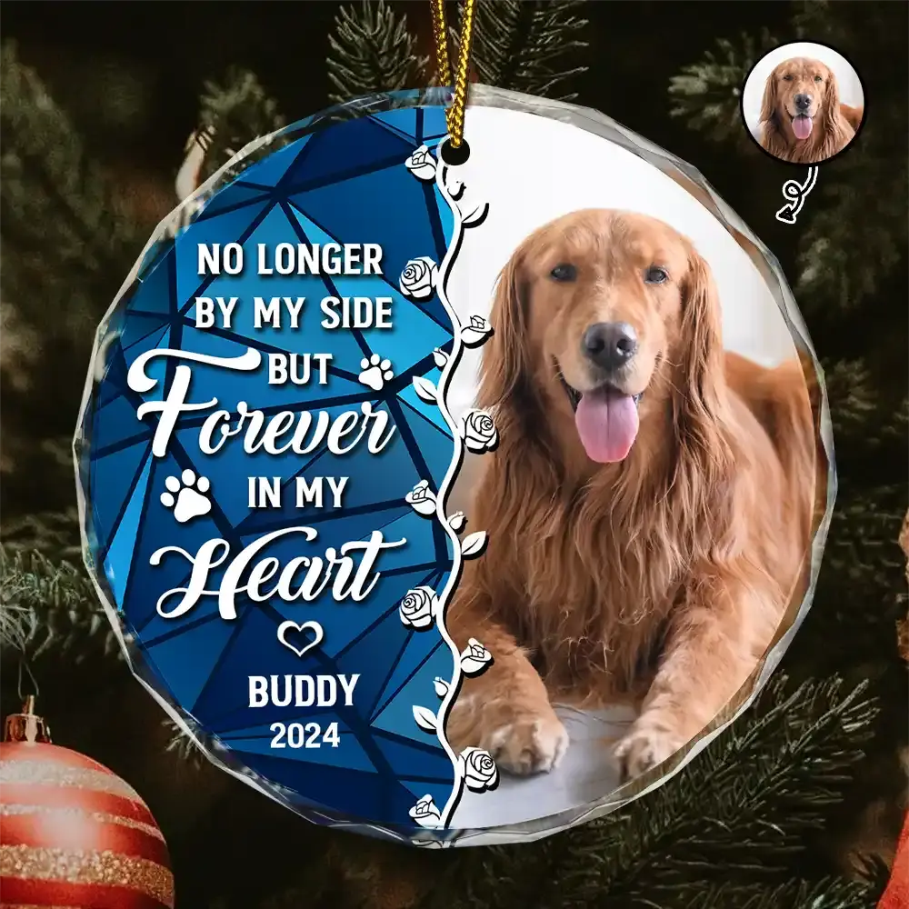 Custom Photo No Longer By Our Side Dog Cat Pet Memorial Heart - Personalized Circle Acrylic Ornament Ornament The Next Custom Gift