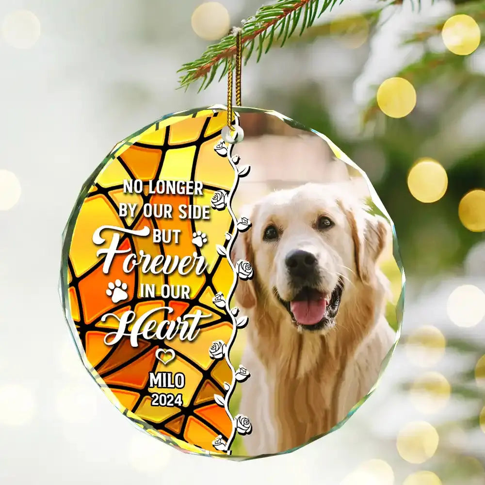 Custom Photo No Longer By Our Side Dog Cat Pet Memorial Heart - Personalized Circle Acrylic Ornament Ornament The Next Custom Gift