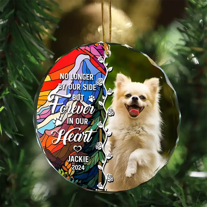 Custom Photo No Longer By Our Side Dog Cat Pet Memorial Heart - Personalized Circle Acrylic Ornament Ornament The Next Custom Gift