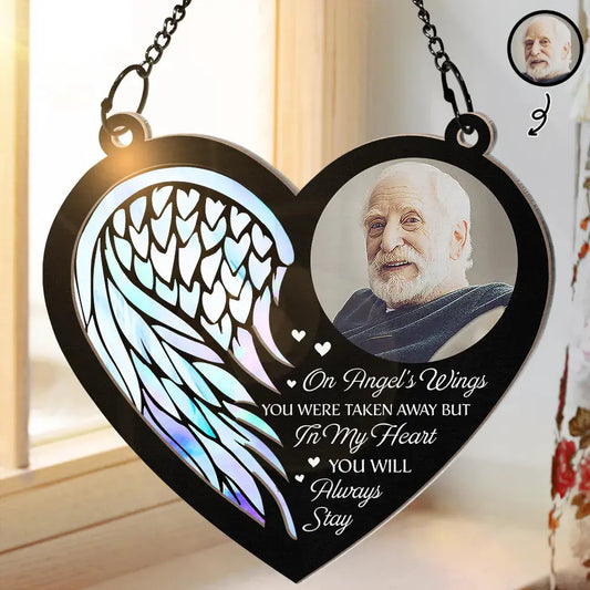 Custom Photo On Angel Wings You Were Taken Away - Personalized Window Hanging Suncatcher Ornament Hanging Suncatcher Ornament The Next Custom Gift