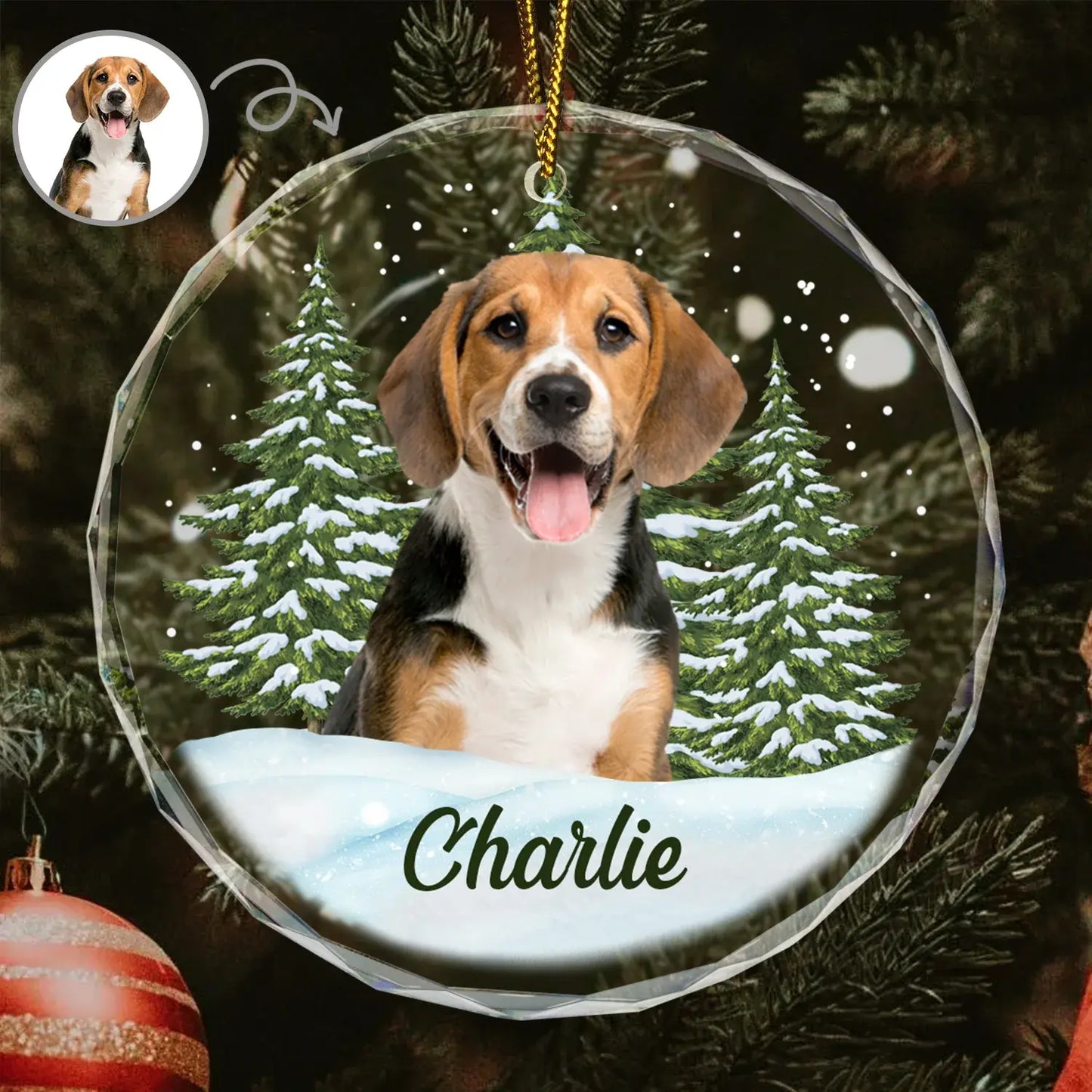 Custom Photo Pet Face - Christmas Gift For Dog Lovers, Cat Lovers, Pet Lovers, Pet Memorial - Personalized Circle Glass Ornament ornament The Next Custom Gift