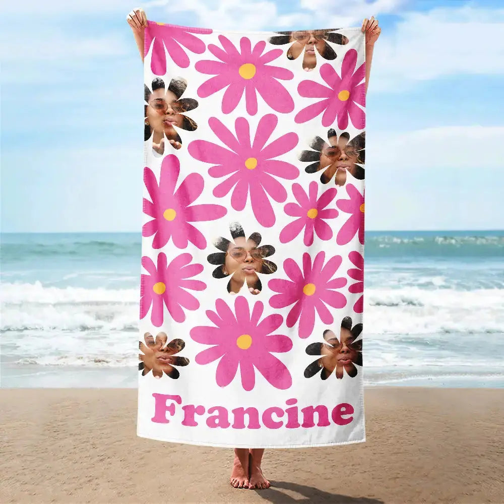 Custom Photo Retro Daisy Flowers - Personalized Beach Towel Beach Towel The Next Custom Gift