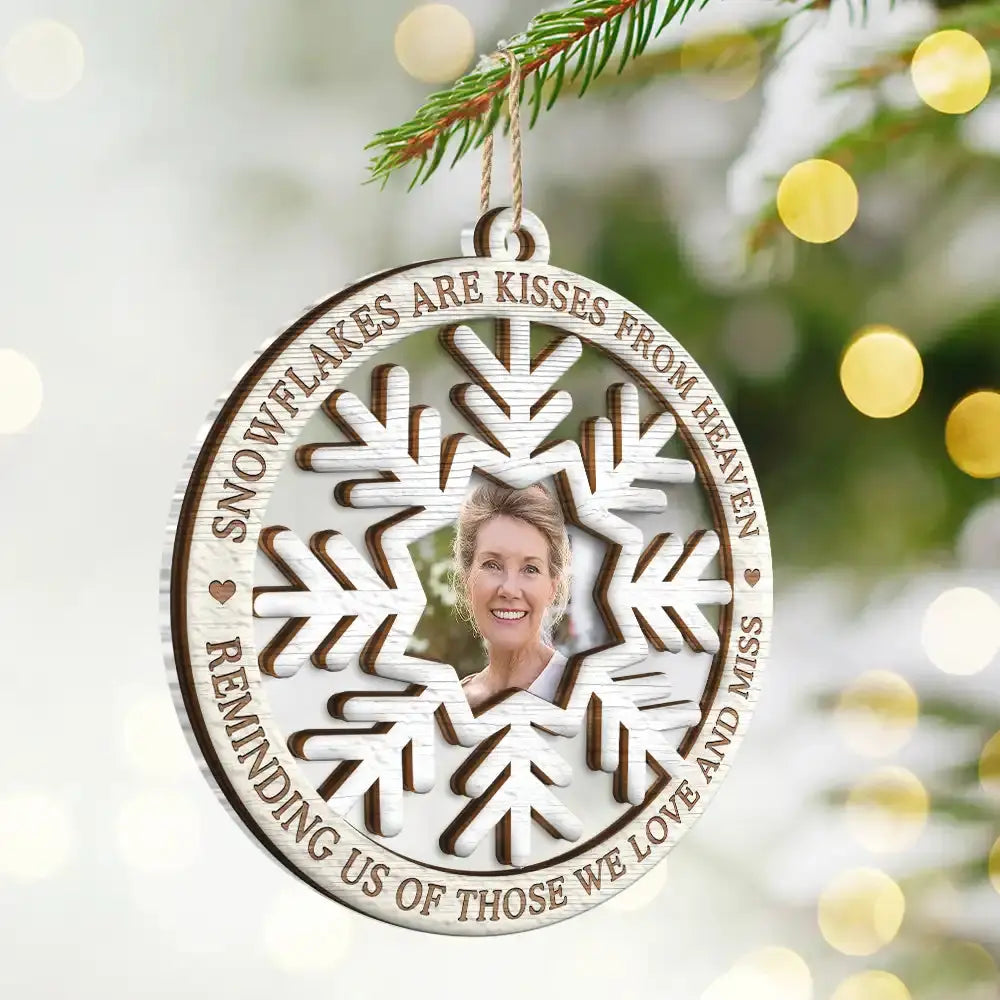 Custom Photo Snowflakes Are Kisses From Heaven Christmas Memorial - Personalized 2-Layered Mix Ornament ornament The Next Custom Gift